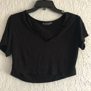 Pretty Little Thing Basic Black U Neck Crop Top Sporty Tee Size 10